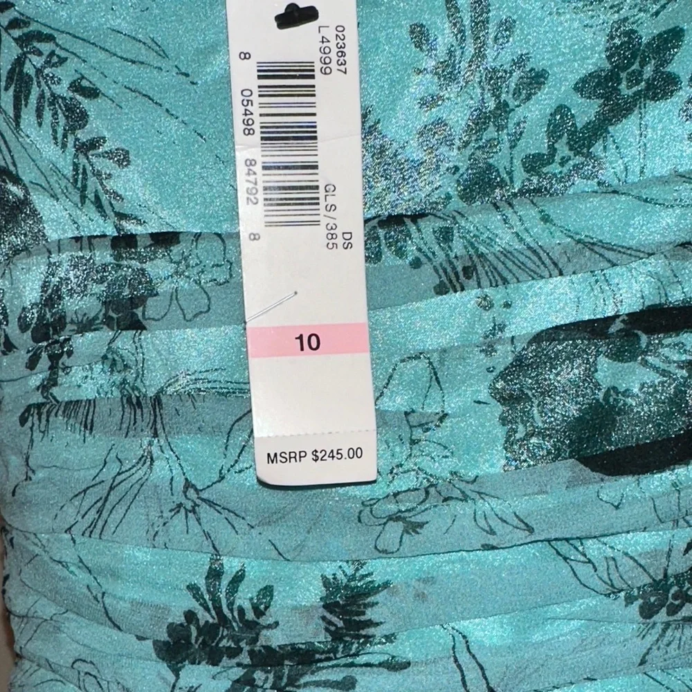 NWT Laundry By Shelli Segal Aqua Floral 100% SILK DRESS - Picture 9 of 13